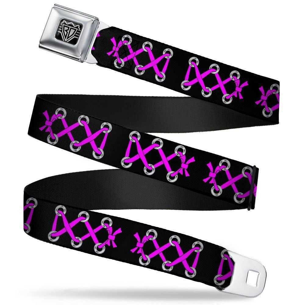 1526 Seatbelt Belt - Corset Lace Up Black/Fuchsia - 1.0" Wide - 20-36